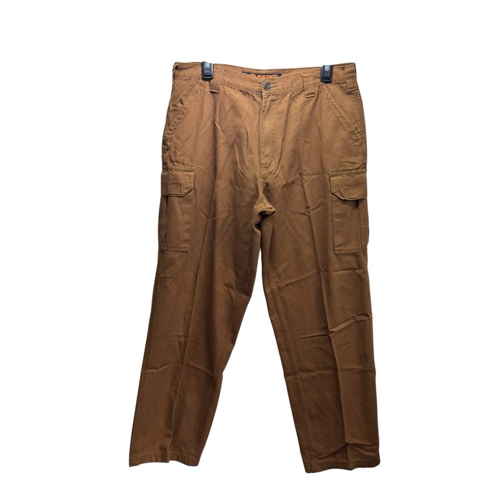Builtrite Mens Brown Duck Canvas Utility Workwear Cargo Pants Gorpcore 34x30